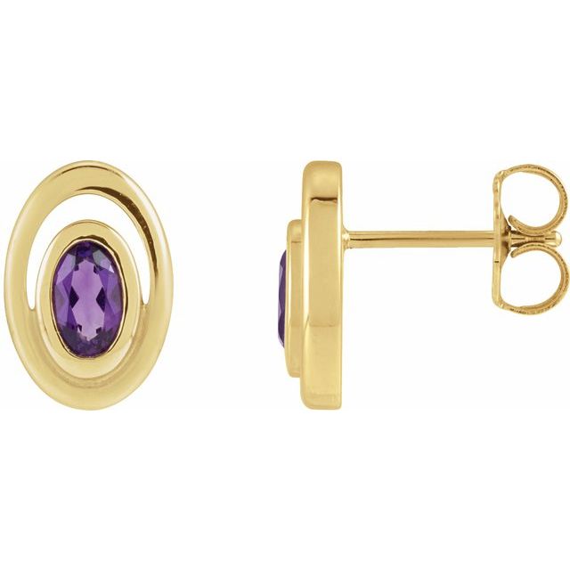14K Natural Amethyst Geometric Earrings
