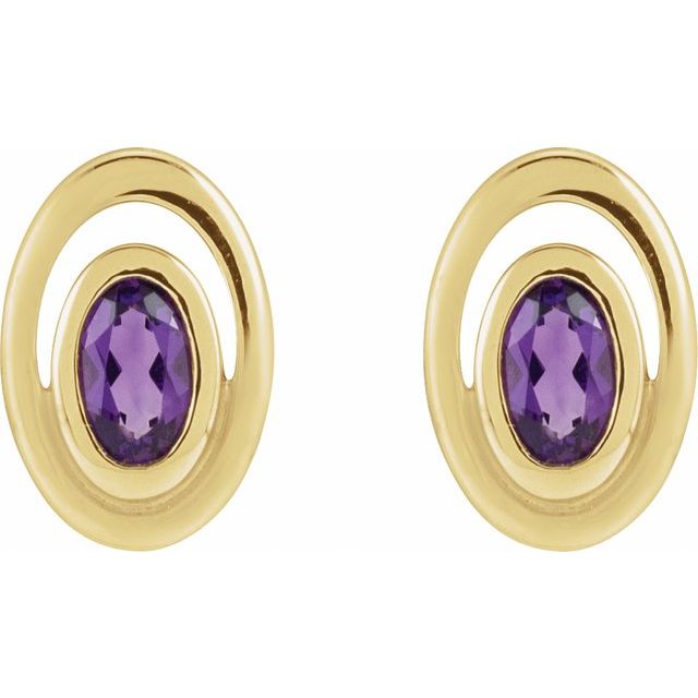 14K Natural Amethyst Geometric Earrings