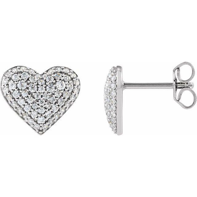 14K 1/2 CTW Natural Diamond Puffed Heart Earrings
