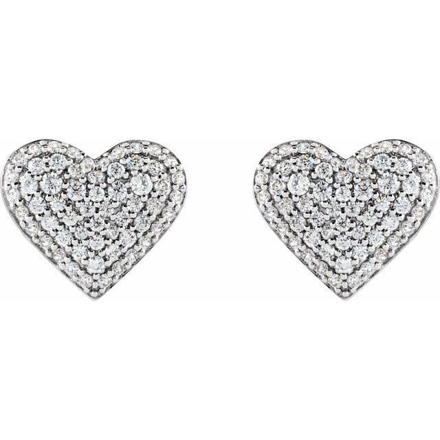 14K 1/2 CTW Natural Diamond Puffed Heart Earrings
