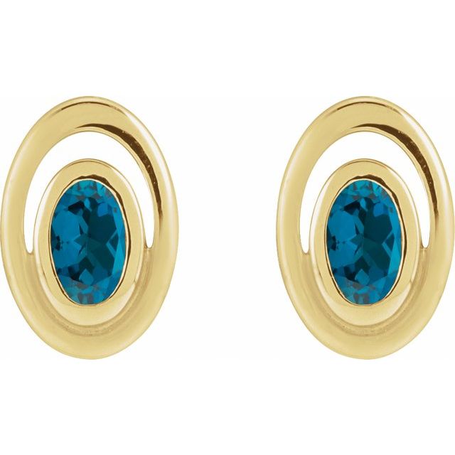 14K Natural London Blue Topaz Geometric Earrings