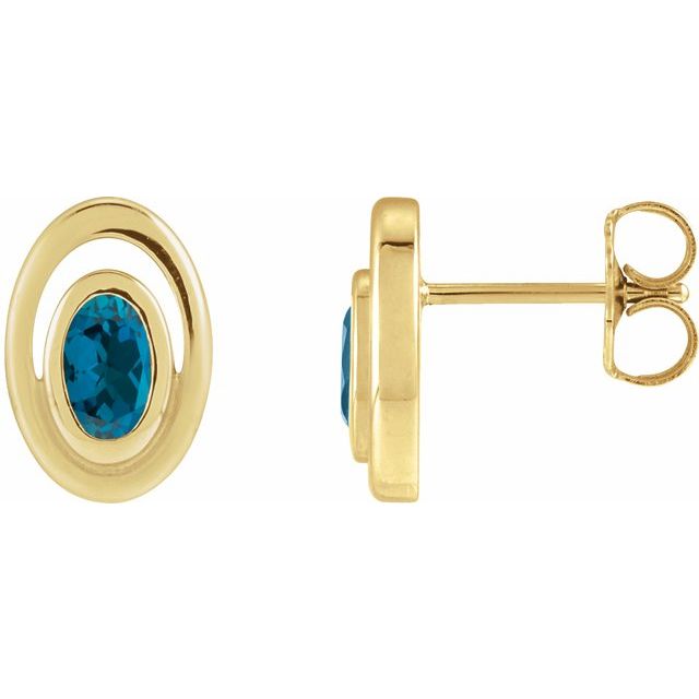 14K Natural London Blue Topaz Geometric Earrings