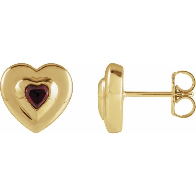14K Heart Natural Mozambique Garnet Stud Earrings