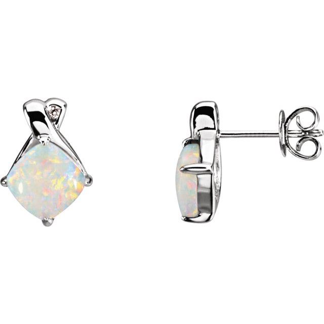 14K Natural Opal & .01 CTW Natural Diamond Right Earring