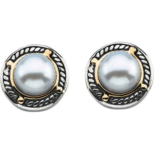 Sterling Silver & 14K Cultured Freshwater Pearl Earrings
