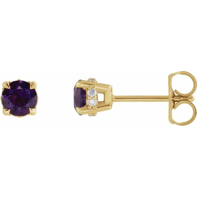 14K Lab-Grown Blue Sapphire & .06 CTW Natural Diamond Semi-Set Hidden Halo-Style Stud Earrings