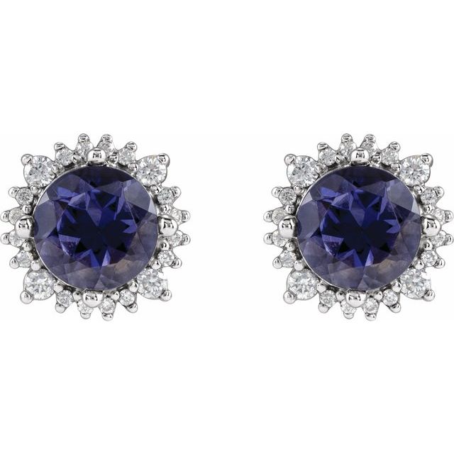14K Natural Iolite & 1/5 CTW Natural Diamond Halo-Style Earrings