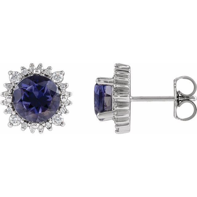 14K Natural Iolite & 1/5 CTW Natural Diamond Halo-Style Earrings