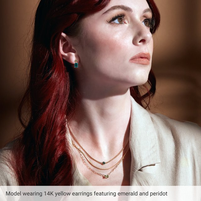 14K Lab-Grown Emerald & Natural Peridot Dangle Earrings