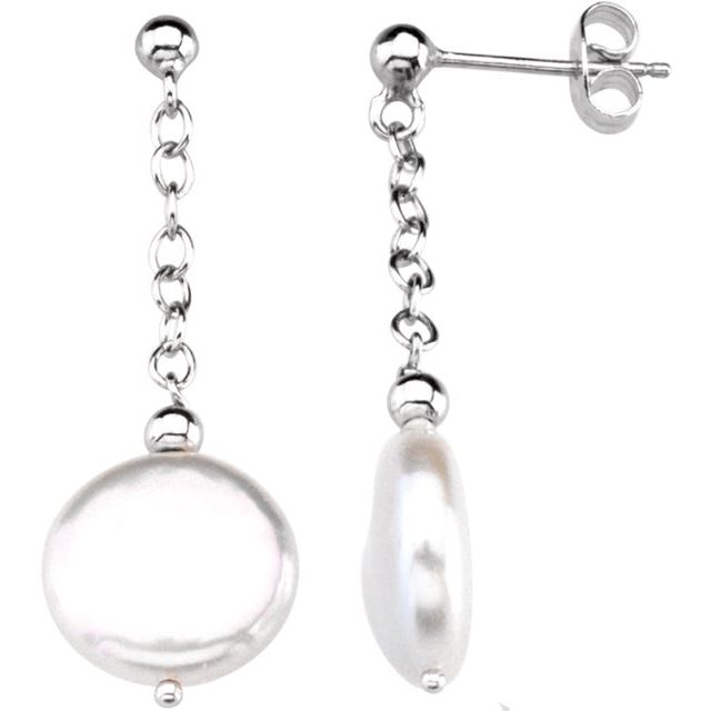 Sterling Silver Cultured Freshwater Coin Pearl Earrings