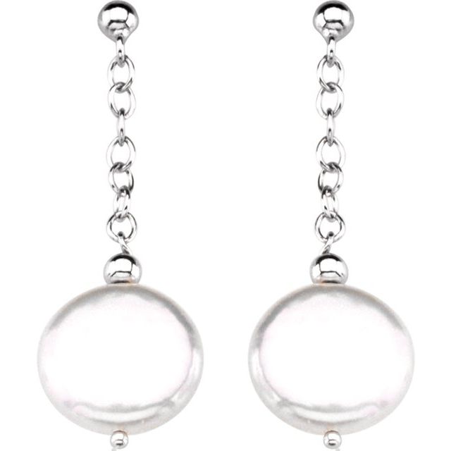 Sterling Silver Cultured Freshwater Coin Pearl Earrings