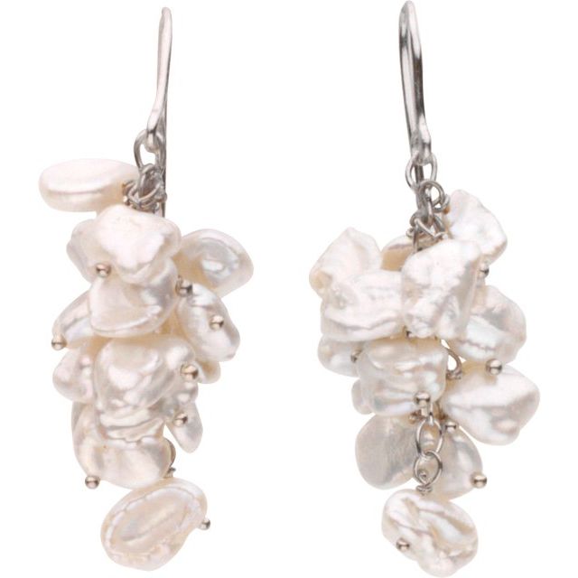 Sterling Silver Cultured Freshwater Keshi Pearl Earrings