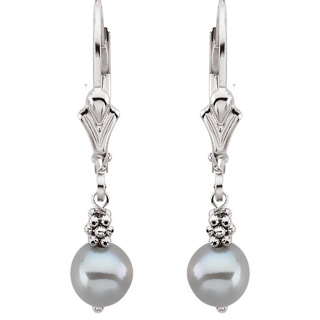 14K Cultured Grey Freshwater Pearl Lever Back Earrings