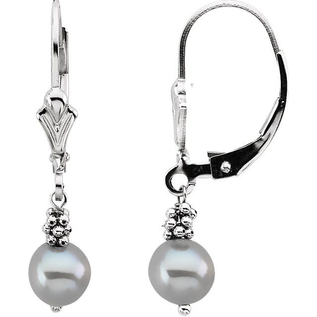 14K Cultured Grey Freshwater Pearl Lever Back Earrings