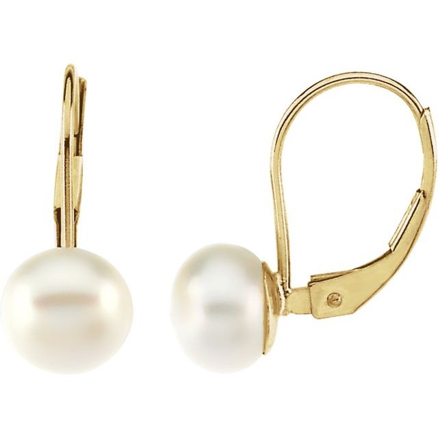 14K Cultured Freshwater Pearl Lever Back Earrings