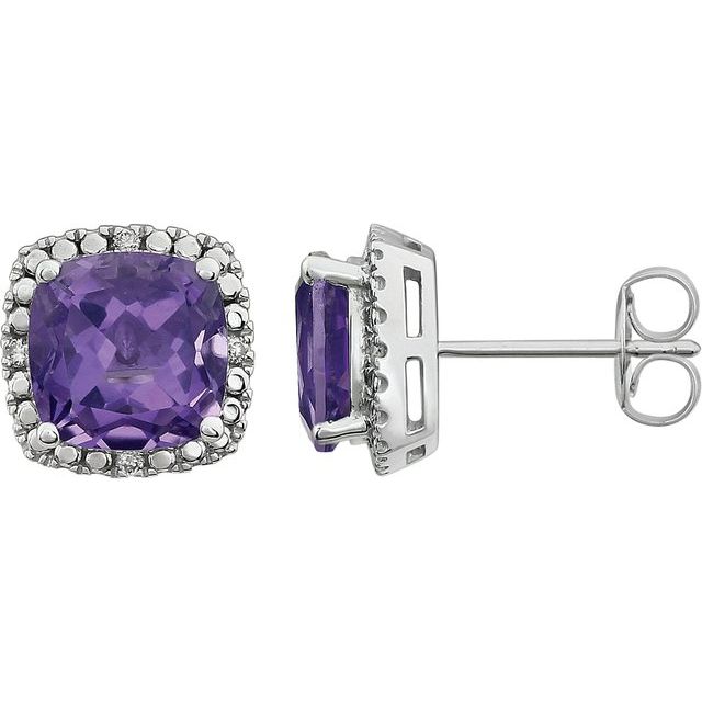 14K Natural Amethyst & .06 CTW Natural Diamond Earrings