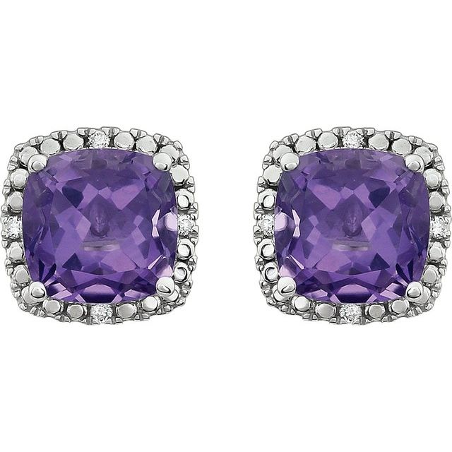 14K Natural Amethyst & .06 CTW Natural Diamond Earrings