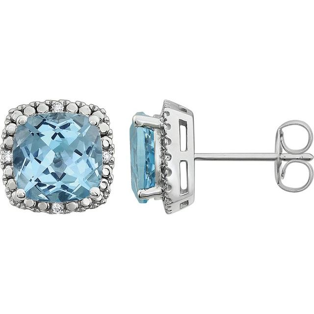 14K Natural Sky Blue Topaz & .06 CTW Natural Diamond Earrings