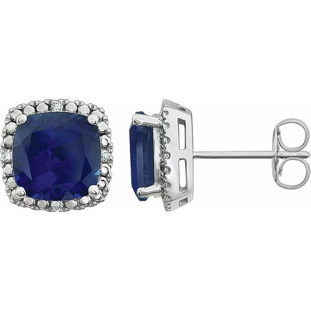 14K Lab-Grown Blue Sapphire & .06 CTW Natural Diamond Earrings
