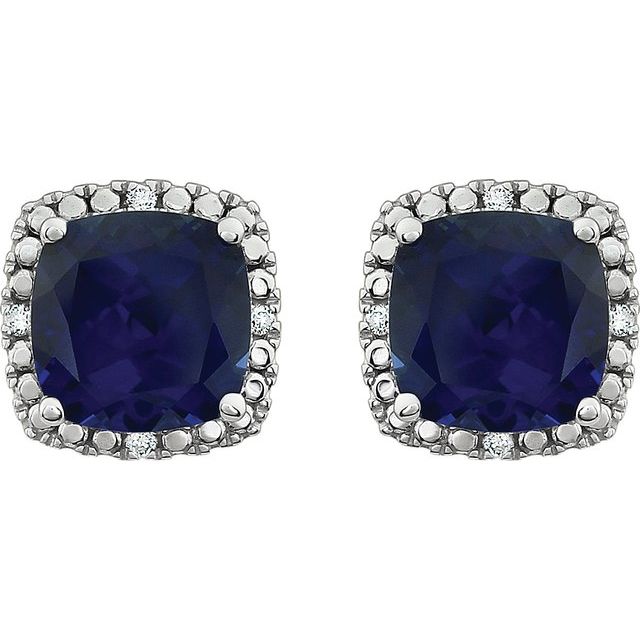 14K Lab-Grown Blue Sapphire & .06 CTW Natural Diamond Earrings