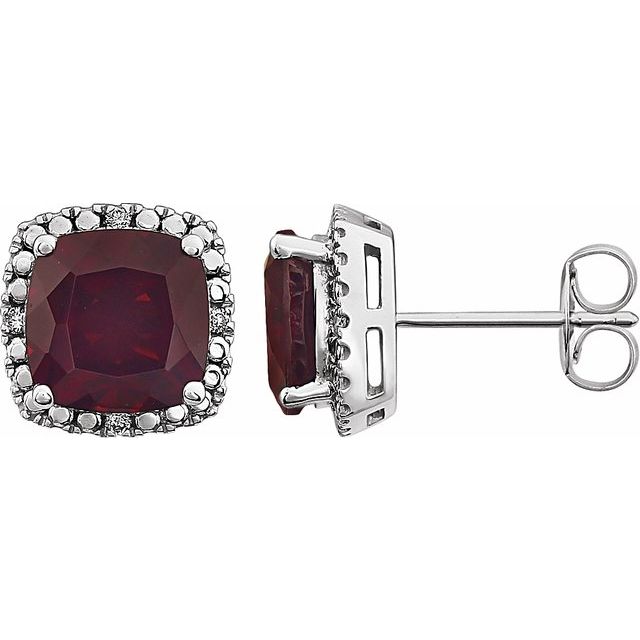 14K Natural Mozambique Garnet & .06 CTW Natural Diamond Earrings