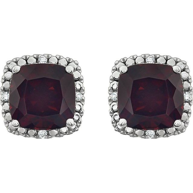 14K Natural Mozambique Garnet & .06 CTW Natural Diamond Earrings