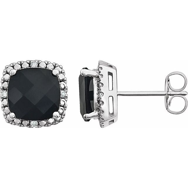 14K Natural Black Onyx & .06 CTW Natural Diamond Earrings