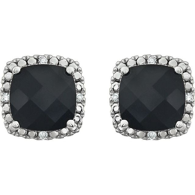 14K Natural Black Onyx & .06 CTW Natural Diamond Earrings