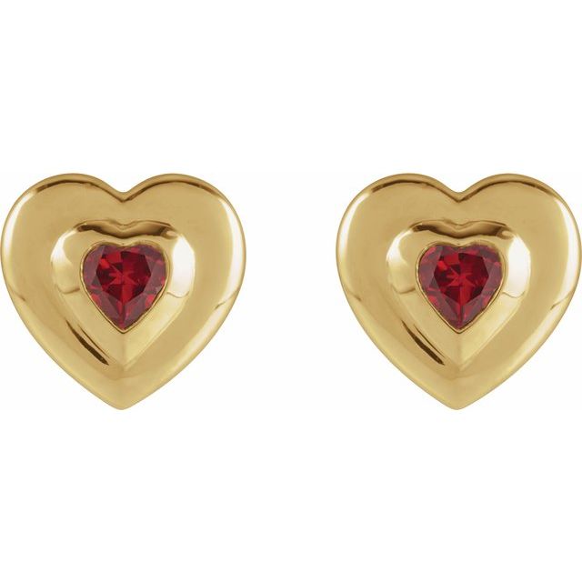 14K Heart Lab-Grown Ruby Stud Earrings