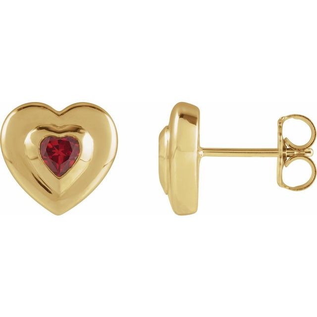 14K Heart Lab-Grown Ruby Stud Earrings