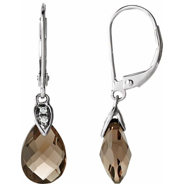 14K Natural Briolette Smoky Quartz & .025 CTW Natural Diamond Earrings