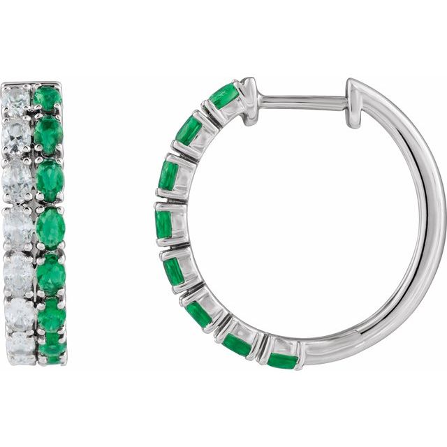 14K Lab-Grown Emerald & 1 5/8 CTW Lab-Grown Diamond Hoop Earrings