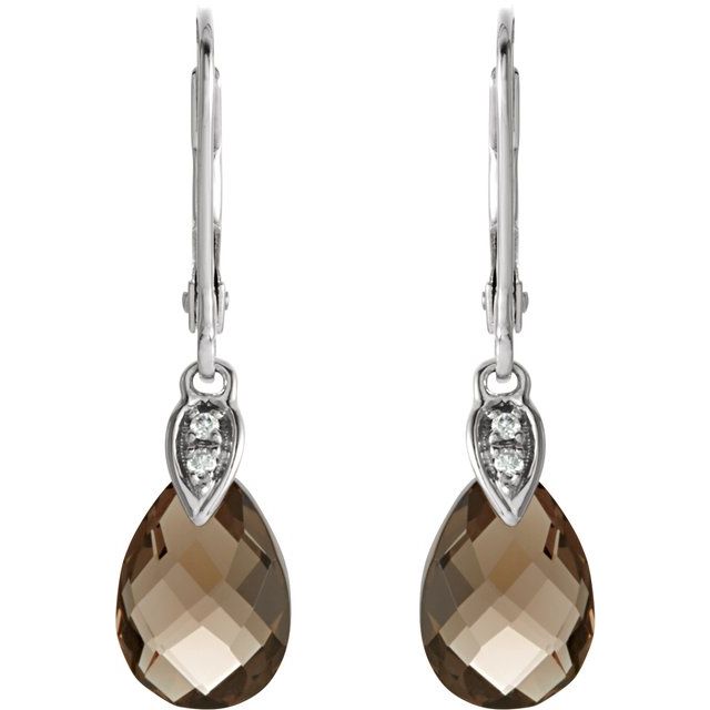 14K Natural Briolette Smoky Quartz & .025 CTW Natural Diamond Earrings