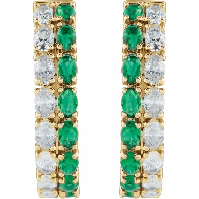 14K Lab-Grown Emerald & 1 5/8 CTW Lab-Grown Diamond Hoop Earrings