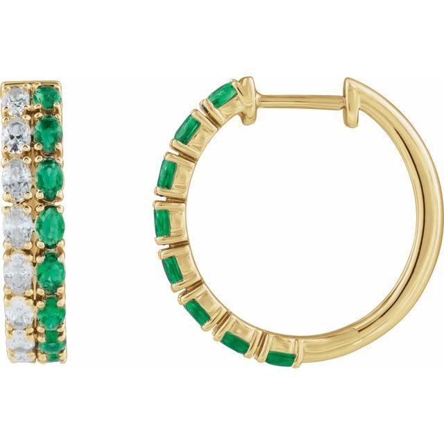 14K Lab-Grown Emerald & 1 5/8 CTW Lab-Grown Diamond Hoop Earrings