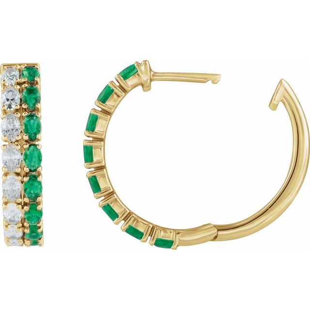 14K Lab-Grown Emerald & 1 5/8 CTW Lab-Grown Diamond Hoop Earrings
