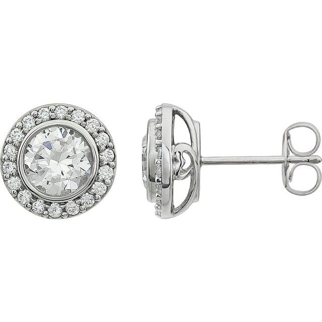 Sterling Silver Imitation Cubic Zirconia Halo-Style Earrings