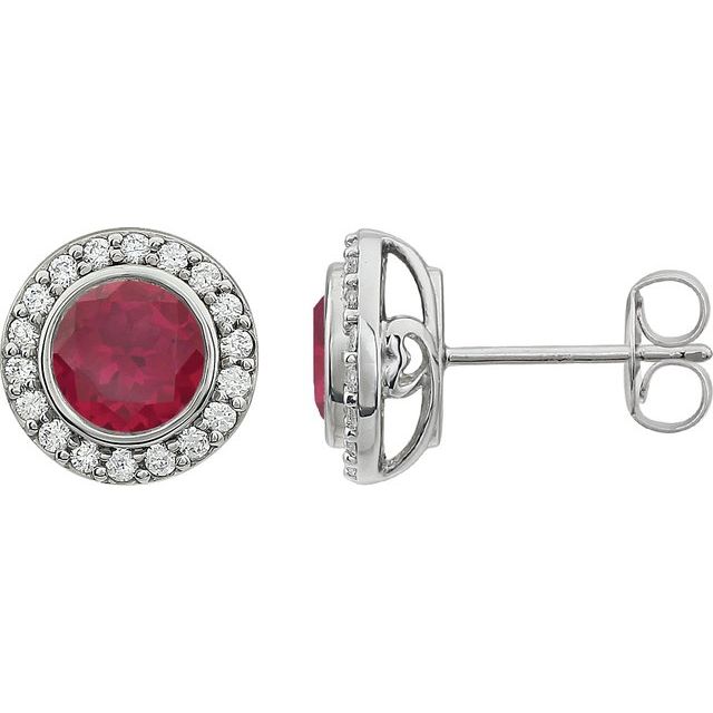 Sterling Silver Imitation Red Cubic Zirconia Halo-Style Earrings