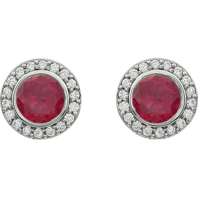 Sterling Silver Imitation Red Cubic Zirconia Halo-Style Earrings