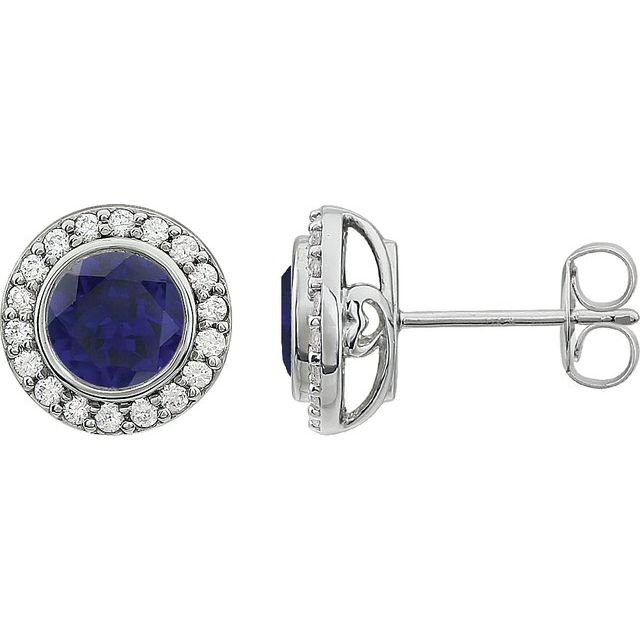 Sterling Silver Imitation Blue Cubic Zirconia Halo-Style Earrings