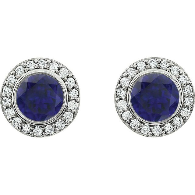 Sterling Silver Imitation Blue Cubic Zirconia Halo-Style Earrings