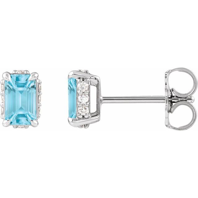 14K Natural Sky Blue Topaz & .06 CTW Natural Diamond Stud Earrings