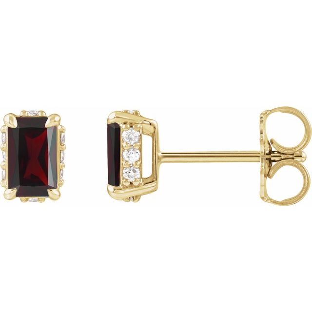 14K Natural Mozambique Garnet & .06 CTW Natural Diamond Stud Earrings