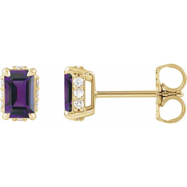 14K Natural Amethyst & .06 CTW Natural Diamond Stud Earrings