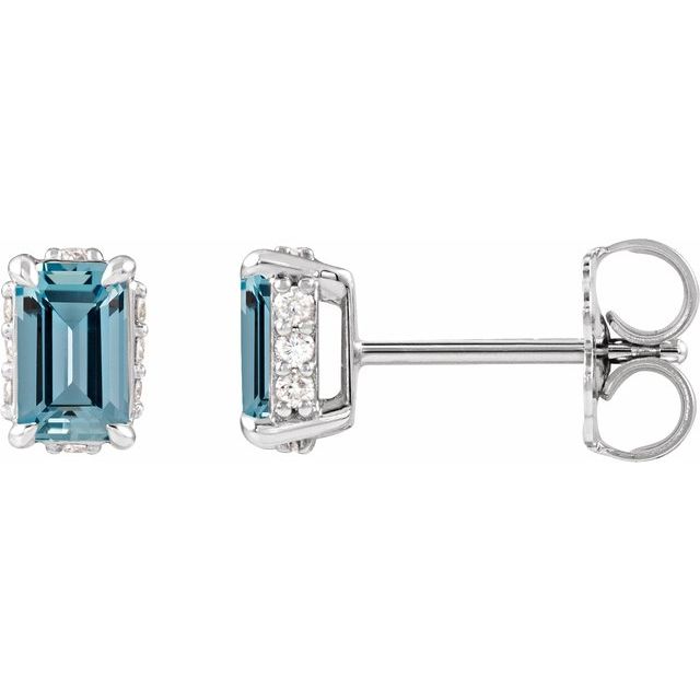 14K Natural Aquamarine & .06 CTW Natural Diamond Stud Earrings