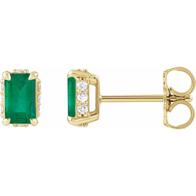 14K Lab-Grown Emerald & .06 CTW Natural Diamond Stud Earrings