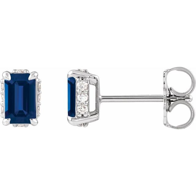 14K Lab-Grown Blue Sapphire & .06 CTW Natural Diamond Stud Earrings