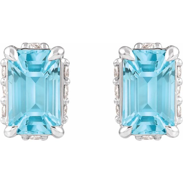 14K Natural Sky Blue Topaz & .06 CTW Natural Diamond Stud Earrings