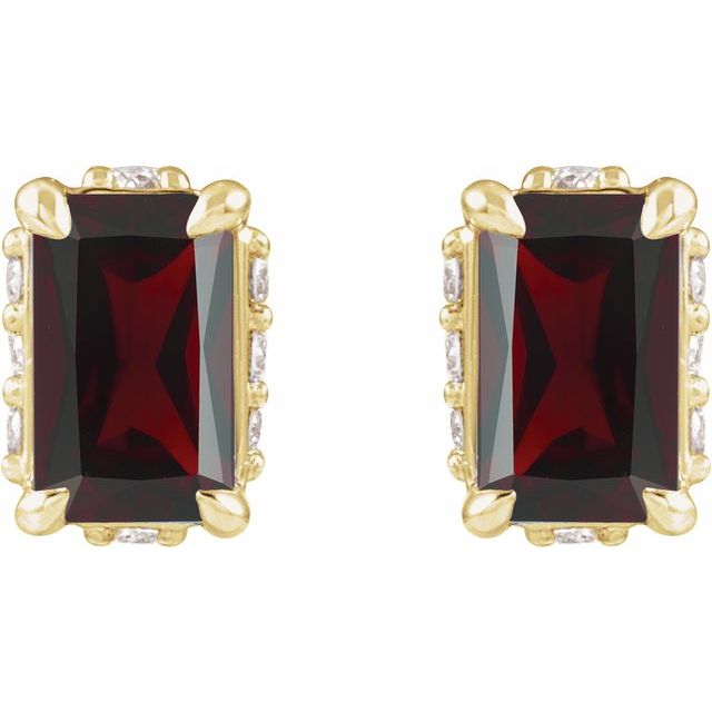 14K Natural Mozambique Garnet & .06 CTW Natural Diamond Stud Earrings
