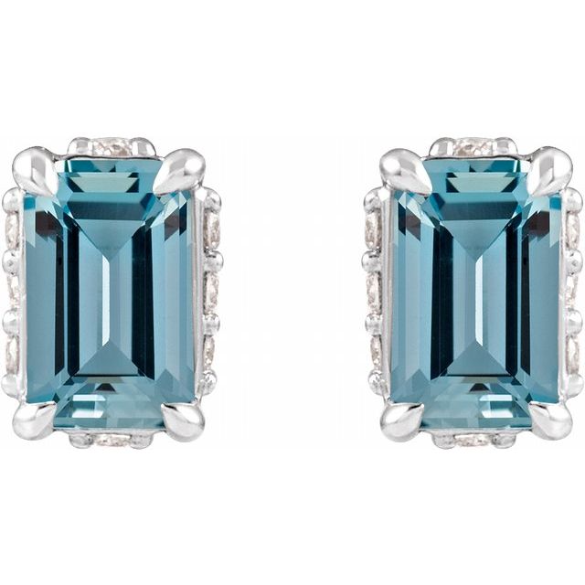 14K Natural Aquamarine & .06 CTW Natural Diamond Stud Earrings